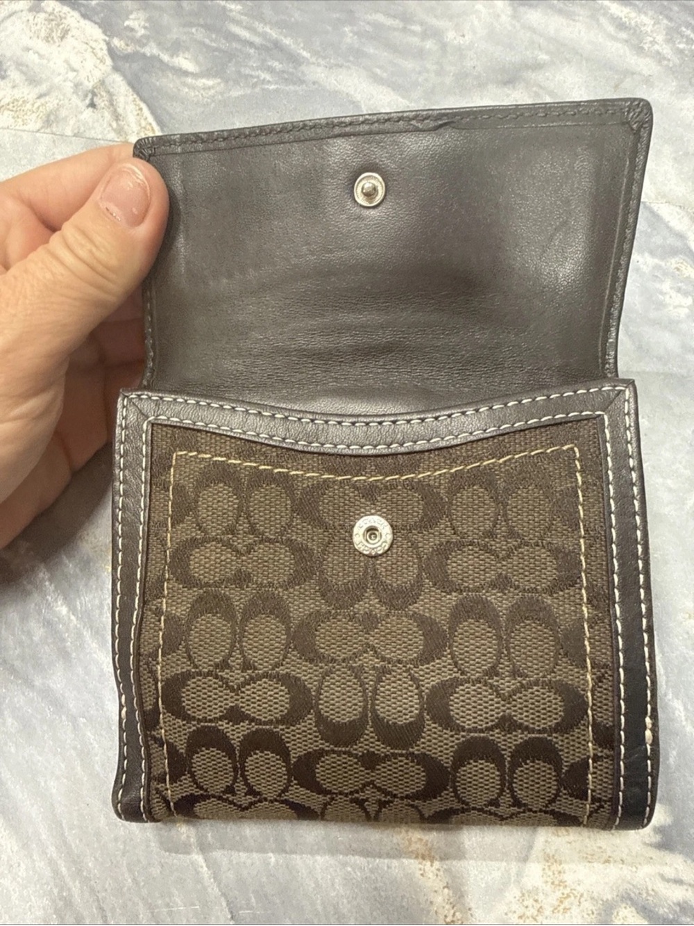 Coach Y2K Dark Brown Signature Canvas Soho Silver Tone Buckle Small Mini Wallet - Picture 12 of 14